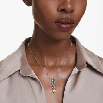 swarovski قلادة gema على شكل حرف y، قطع متنوع، ألوان متعددة، طلاء روديوم