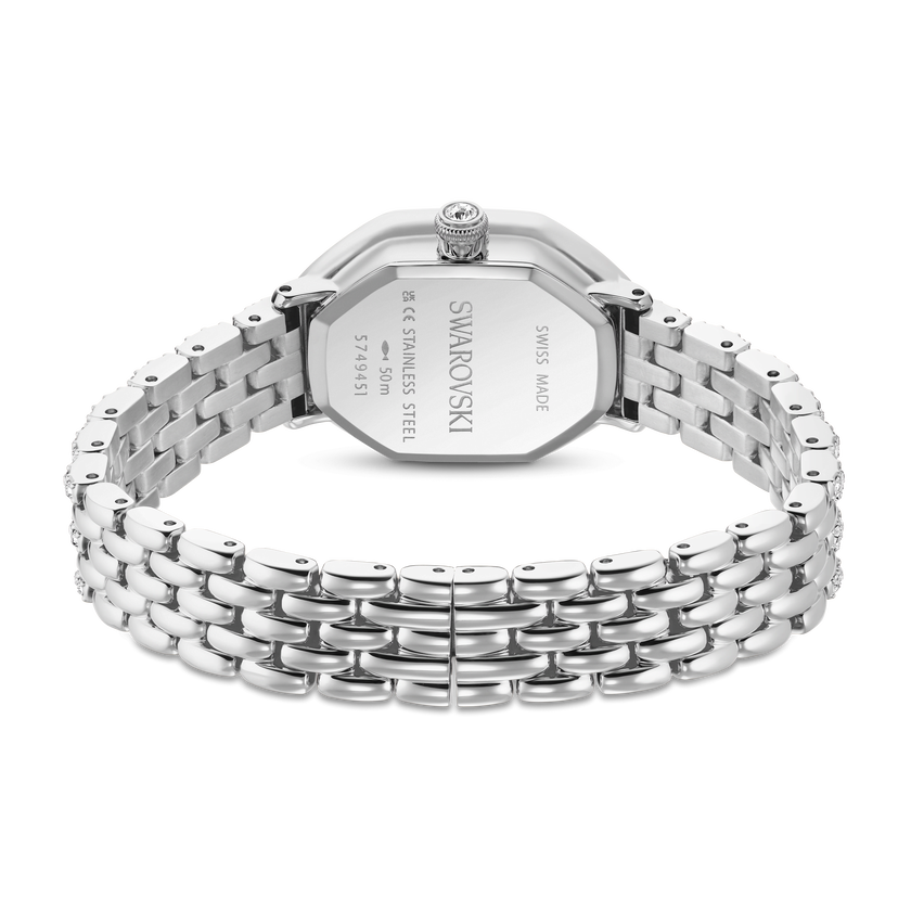 swarovski ساعة مثمنة dextera، سويسرية الصنع، سوار معدني، لون فضي، ستانلس ستيل
