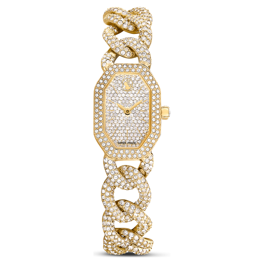 swarovski ساعة يد dextera chain، صناعة سويسرية، سوار كريستال، لون ذهبي، لمسة نهائية باللون الذهبي