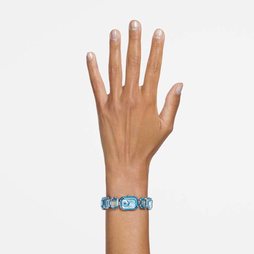 swarovski ساعة، سوار قطع مُثَمَّن، لون أزرق، ستانلس ستيل