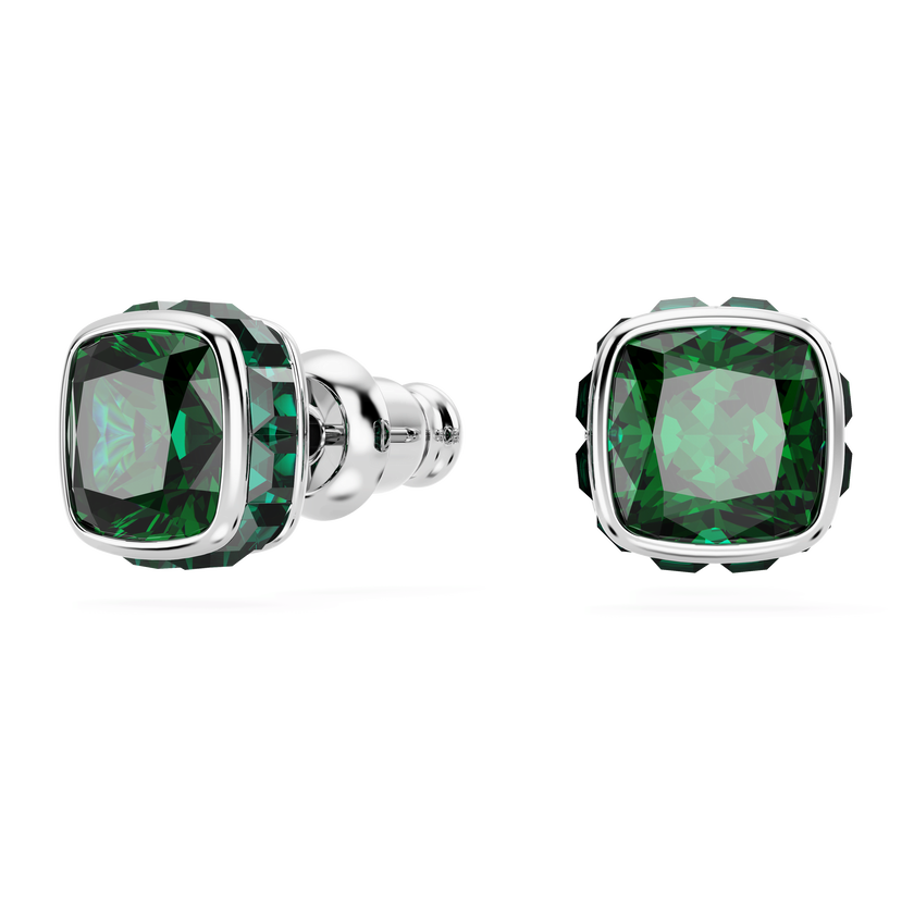 swarovski أقراط دبوسية  birthstone، قطع مربع، شهر مايو، لون أخضر، طلاء روديوم