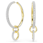 swarovski أقراط حلقية dextera، قطع مستدير، لون أبيض، طلاء باللون الذهبي