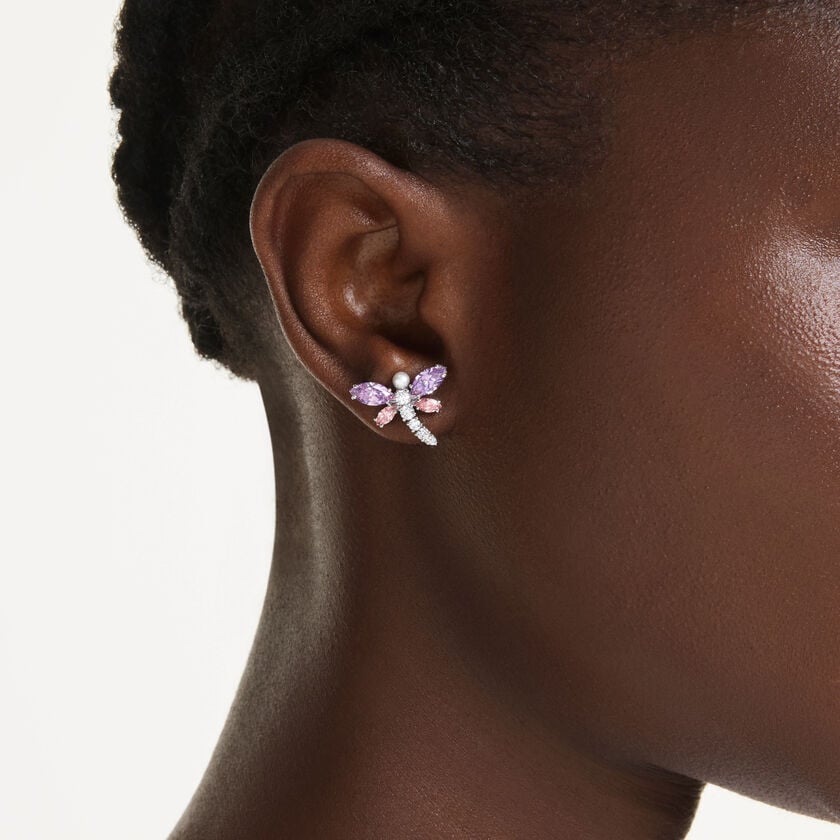 أقراط دبوسية ariana grande x swarovski، قطع متنوع، شكل يعسوب، ألوان متعددة، طلاء روديوم
