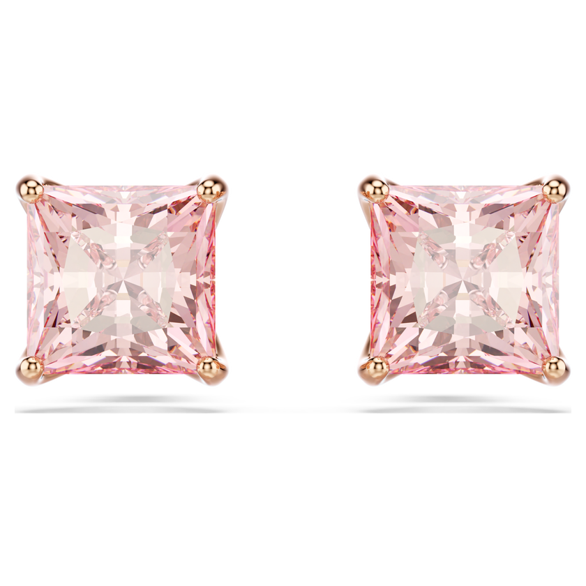 swarovski أقراط دبوسية stilla، قطع مربع، لون وردي، لمسة نهائية من الذهب الوردي عيار 18 قيراط