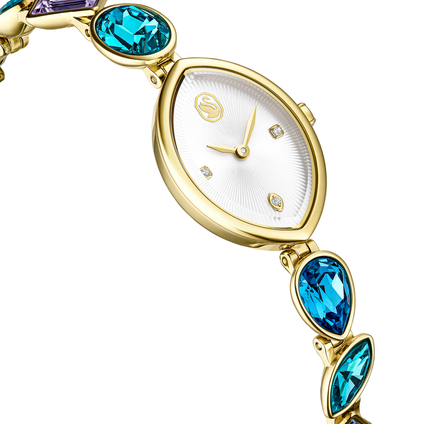swarovski ساعة gema، سوار كريستال، لون ذهبي، لمسة نهائية باللون الذهبي