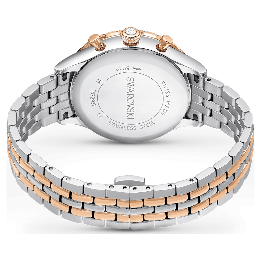 swarovski ساعة يد octea chrono، صناعة سويسرية، سوار معدني، لون ذهبي وردي، لمسة نهائية من معادن مختلطة