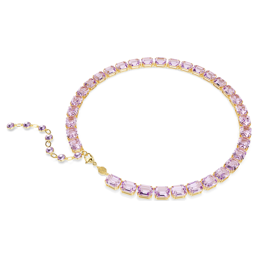 swarovski عقد millenia tennis، قطع مُثَمَّن، لون أرجواني، طلاء باللون الذهبي