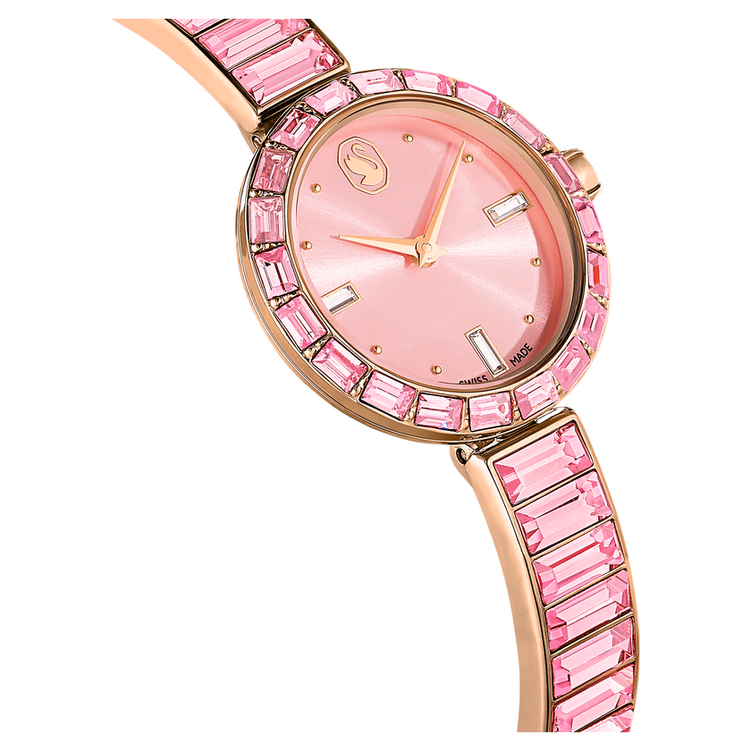 swarovski ساعة يد matrix bangle، صناعة سويسرية، سوار كريستال، لون وردي، لمسة نهائية باللون الذهبي الوردي