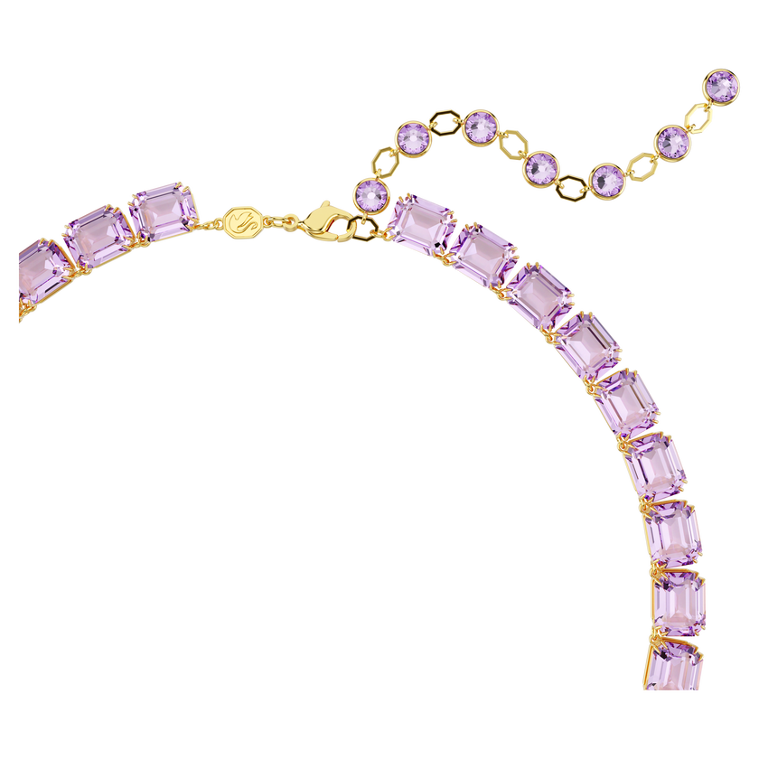 swarovski عقد millenia tennis، قطع مُثَمَّن، لون أرجواني، طلاء باللون الذهبي