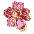 swarovski خاتم كوكتيل idyllia، كريستالات متراصة، على شكل زهرة، لون وردي، طلاء بلون ذهبي