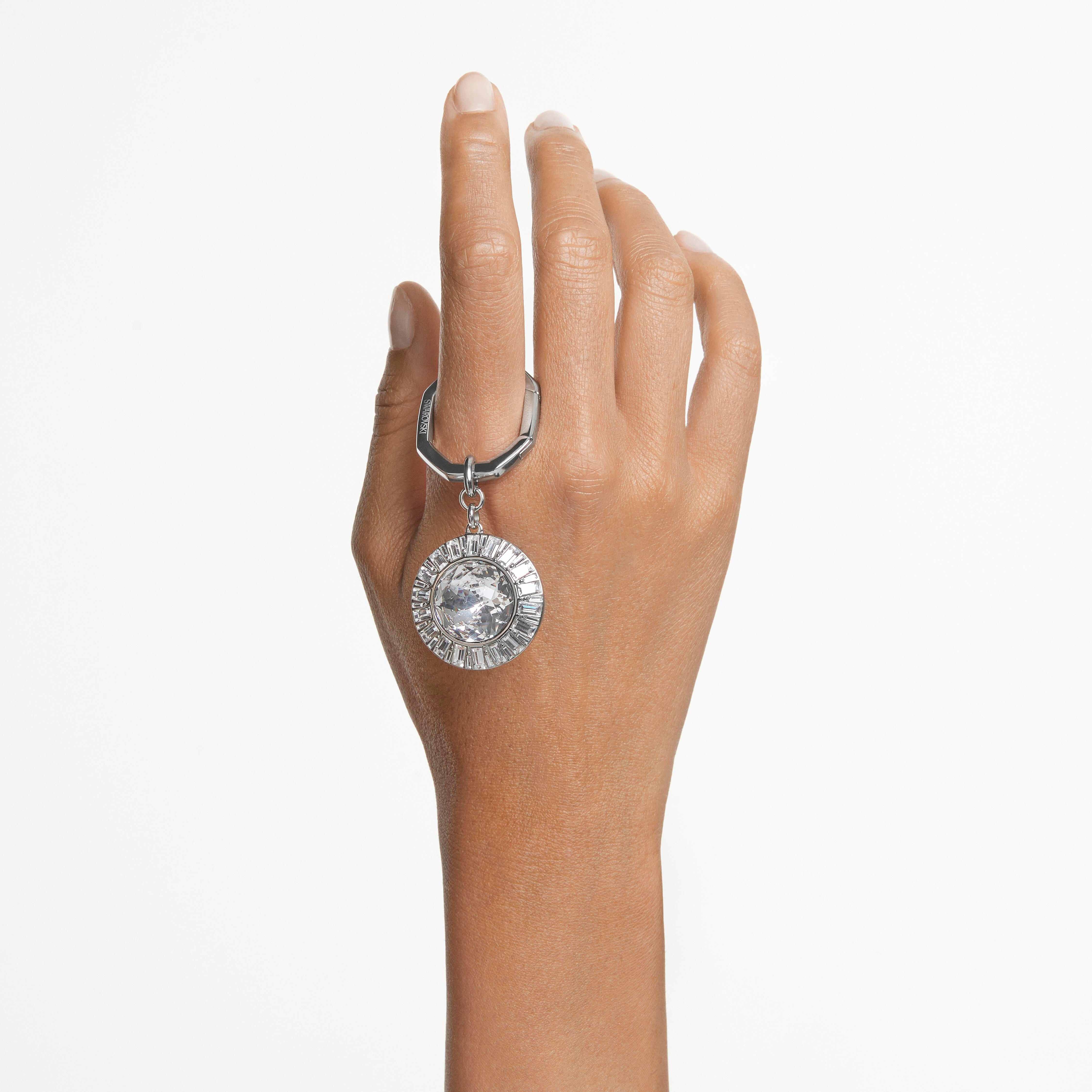 swarovski حلقة مفاتيح، قطع مستدير، لون أبيض، طلاء روديوم