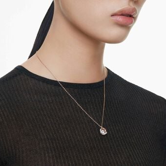 swarovski قلادة dextera، قطع مُستدير، لون أبيض، لمسة نهائية من الذهب الوردي عيار 18 قيراط