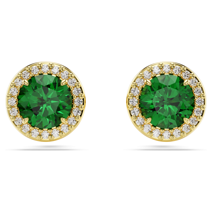 swarovski أقراط دبوسية una، قطع مُستدير، كريستالات مُتراصَّة، لون أخضر، طلاء بلون ذهبي