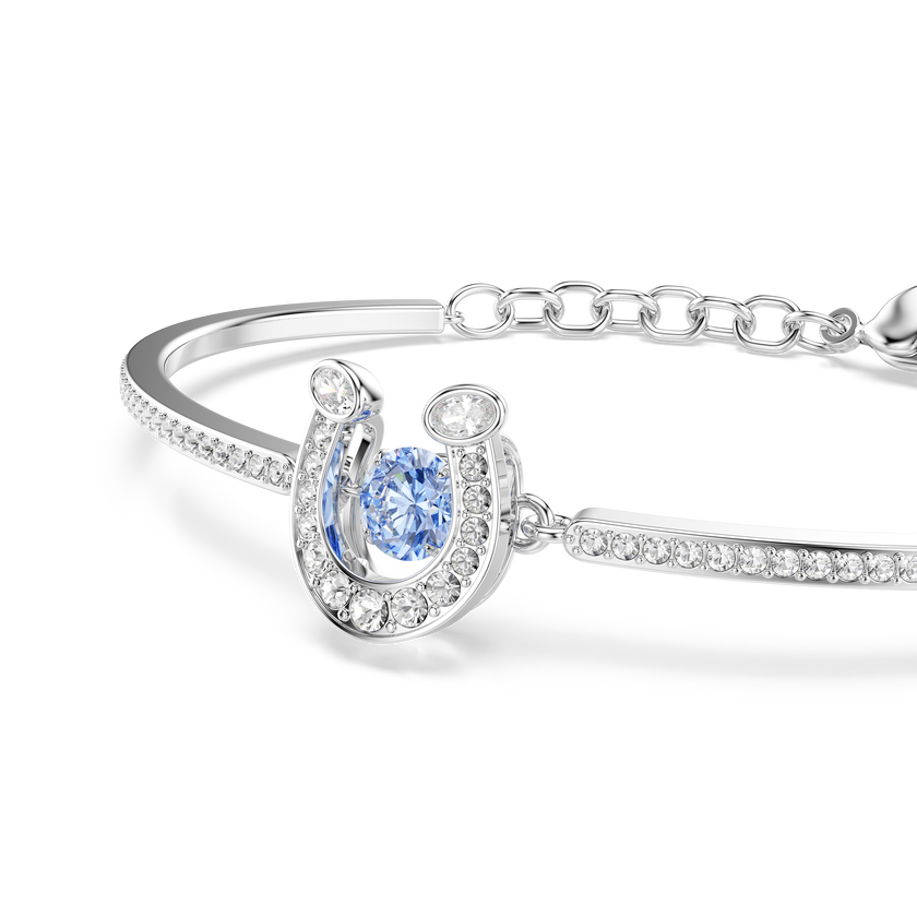 swarovski سوار symbolica، قطع مستدير، أحجار كريستال صغيرة متراصة، شكل حدوة حصان، لون أزرق، طلاء روديوم