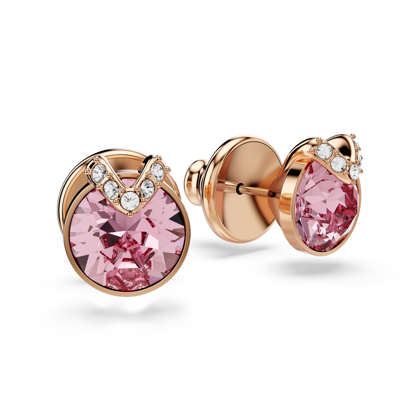 swarovski أقراط دبوسية bella على شكل حرف v، قطع مُستدير، ترصيع بافيه، لون وردي، لمسة نهائية من الذهب الوردي عيار 18 قيراط