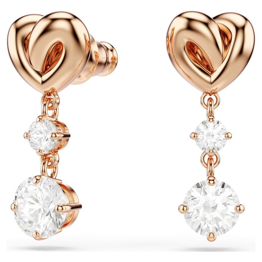 swarovski أقراط lifelong على شكل قلب للأذن المثقوبة، لون أبيض، طلاء ذهبي وردي