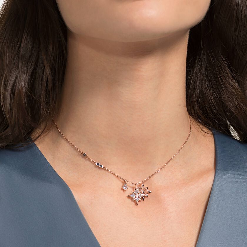 قلادة swarovski symbolic بحلية متدلية على شكل نجمة، لون أبيض، طلاء ذهبي اوردي