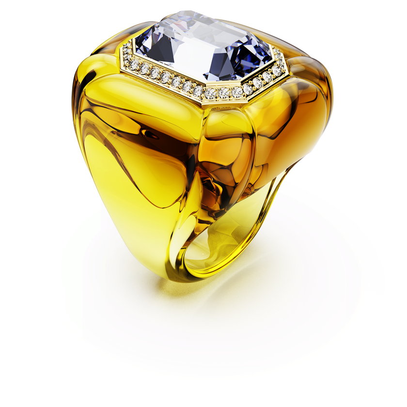 swarovski خاتم كوكتيل dulcis، قطع على شكل وسادة، كريستالات مُتراصَّة، لون أصفر
