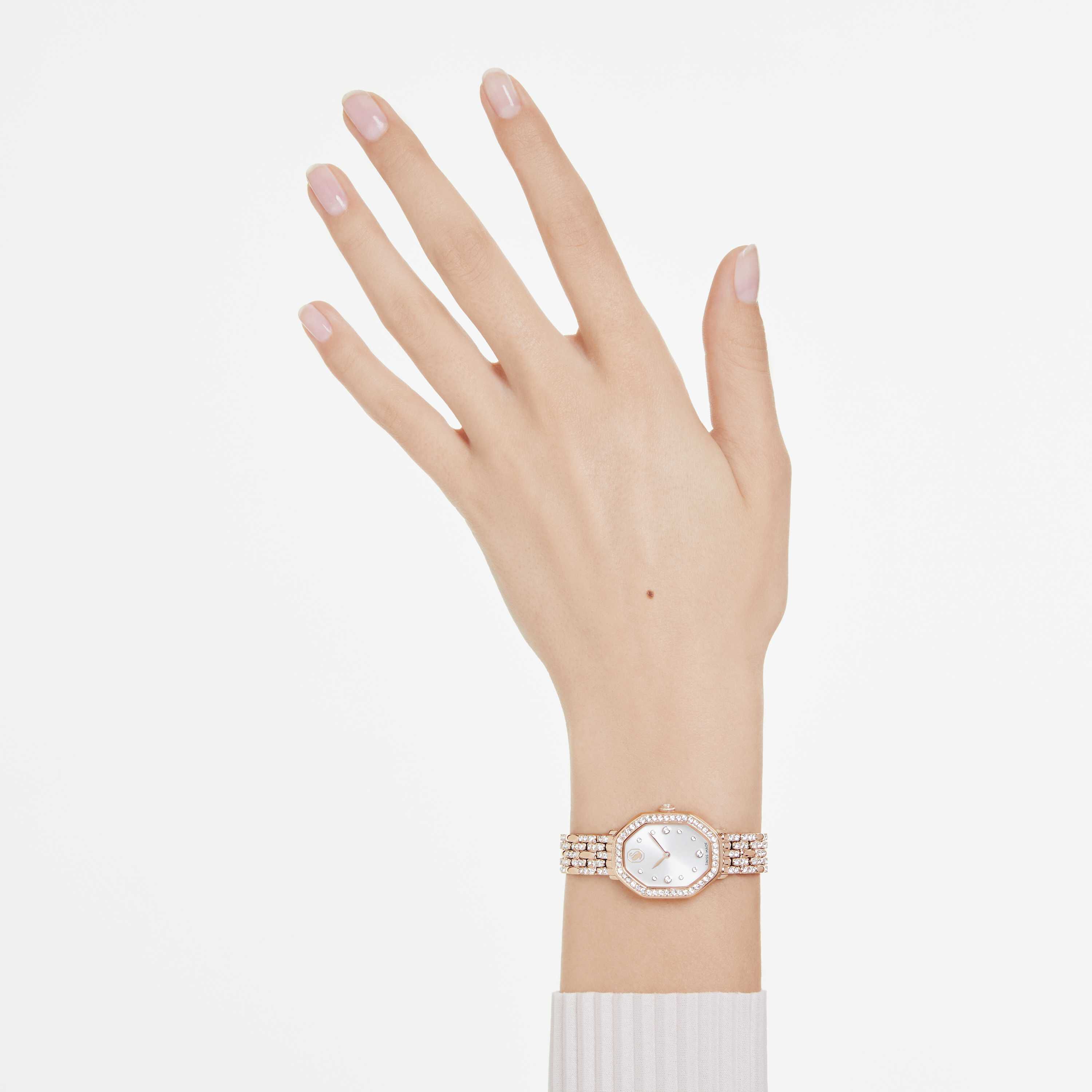 swarovski ساعة يد dextera octagon، صناعة سويسرية، سوار معدني، لون ذهبي، لمسة نهائية باللون الذهبي الوردي