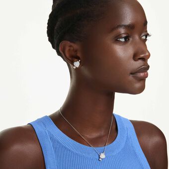 swarovski طقم idyllia، قطع متنوع، شكل قلب وسهم، لون أبيض، طلاء باللون الذهبي الوردي