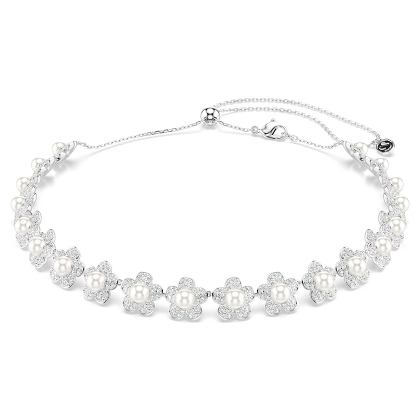 عقد شوكر ariana grande x swarovski، لآلئ كريستال، قطع مستدير، لون أبيض، طلاء روديوم