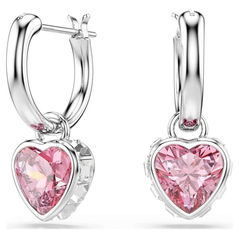 swarovski أقراط متدلية chroma، قلب، لون وردي، طلاء روديوم