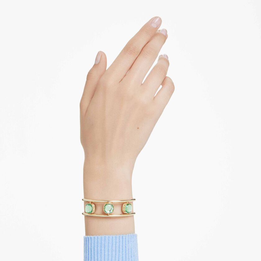swarovski سوار chroma، قطع على شكل وسادة، لون أخضر، طلاء باللون الذهبي