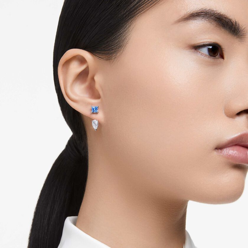 swarovski أقراط بحلية خلفية mesmera، قطع متنوع، قابلة للفصل، لون أزرق، طلاء روديوم