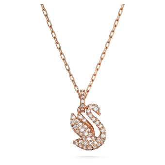 swarovski قلادة swan، على شكل بجعة، حجم صغير، لون أبيض، طلاء بلون ذهبي وردي