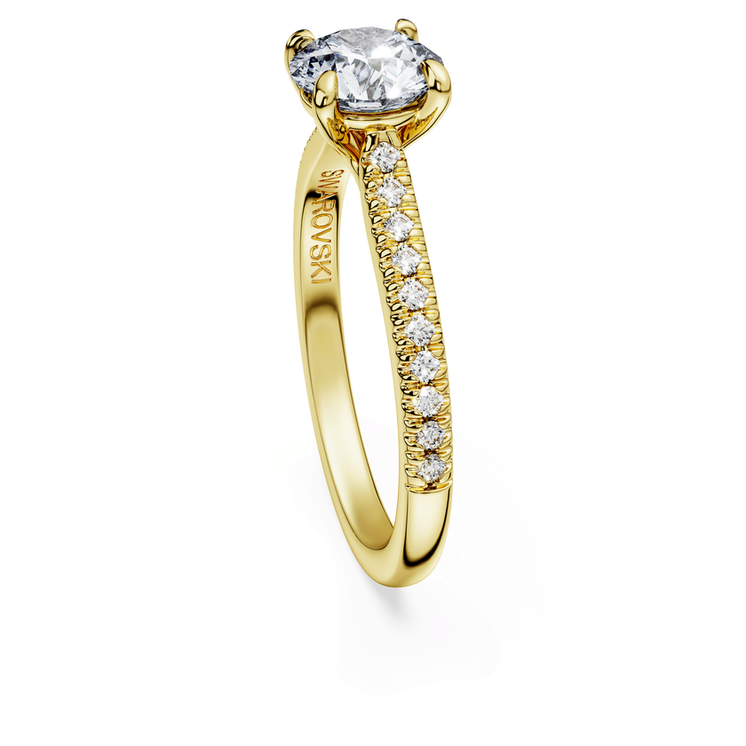 swarovski خاتم سوليتير eternity، أحجار ألماس مُصنعة في المختبر بإجمالي 1 2 قيراط، قطع مستدير، ذهب أصفر عيار 18
