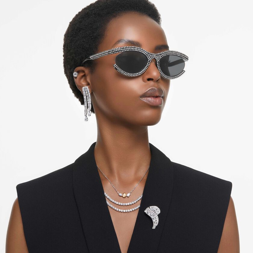 swarovski أقراط دبوسية una angelic، قطع مستدير، كريستالات متراصة، لون أبيض، طلاء روديوم