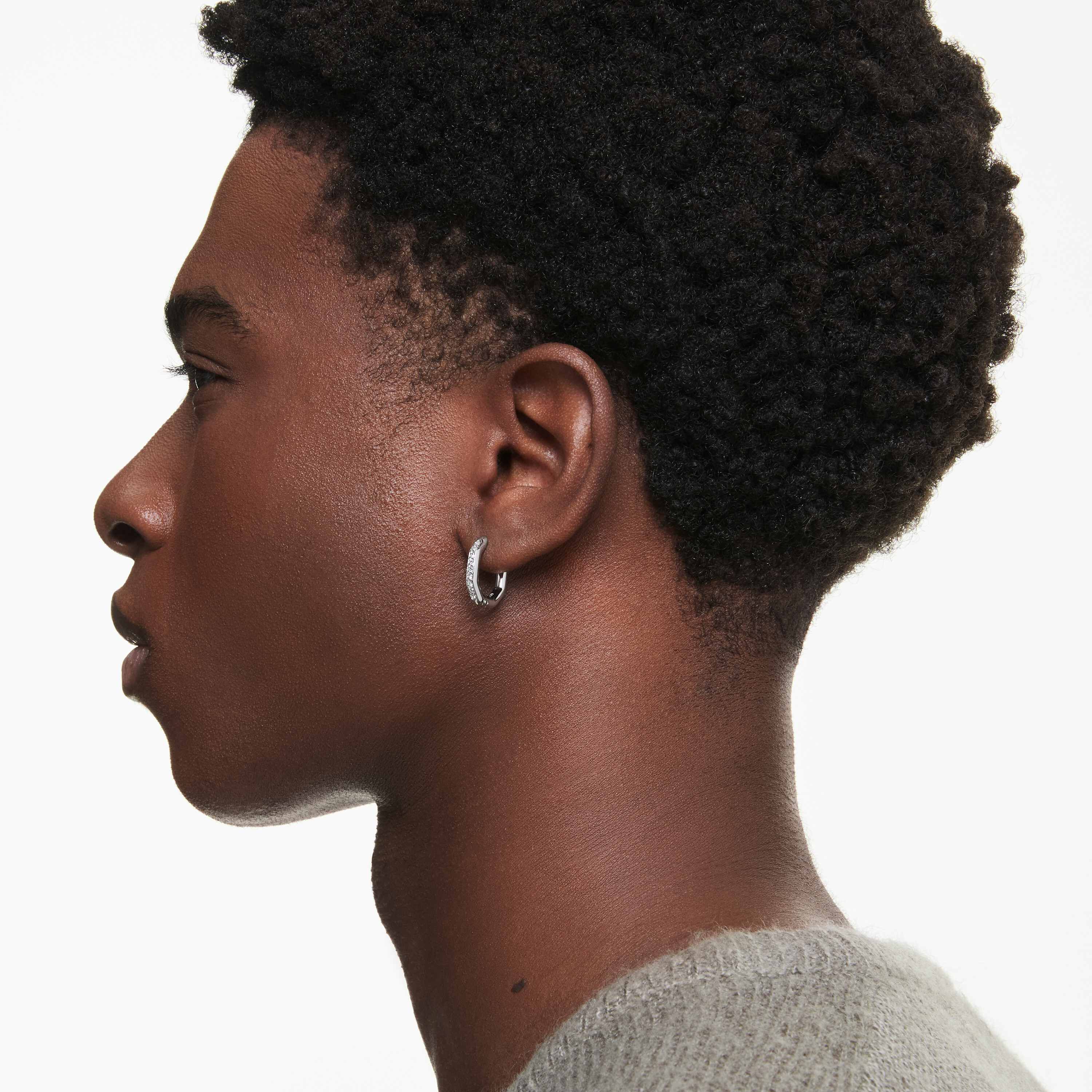 swarovski أقراط حلقية dextera، شكل مثمن، قطع مستدير، لون أبيض، طلاء روديوم