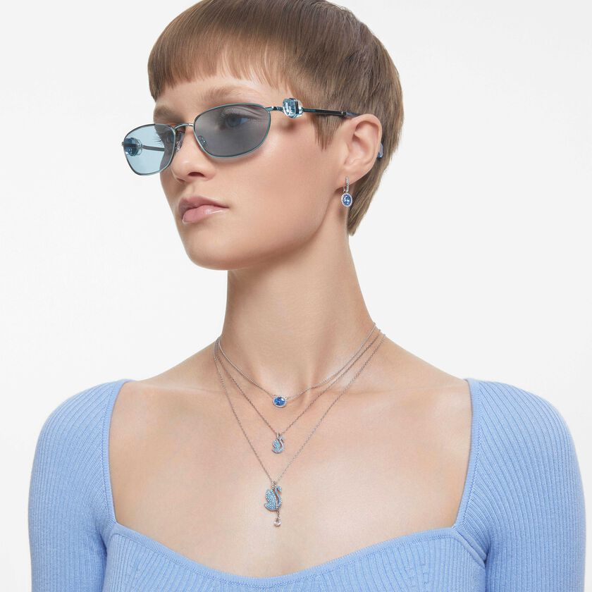 swarovski طقم swan، على شكل بجعة، لون أزرق، طلاء روديوم