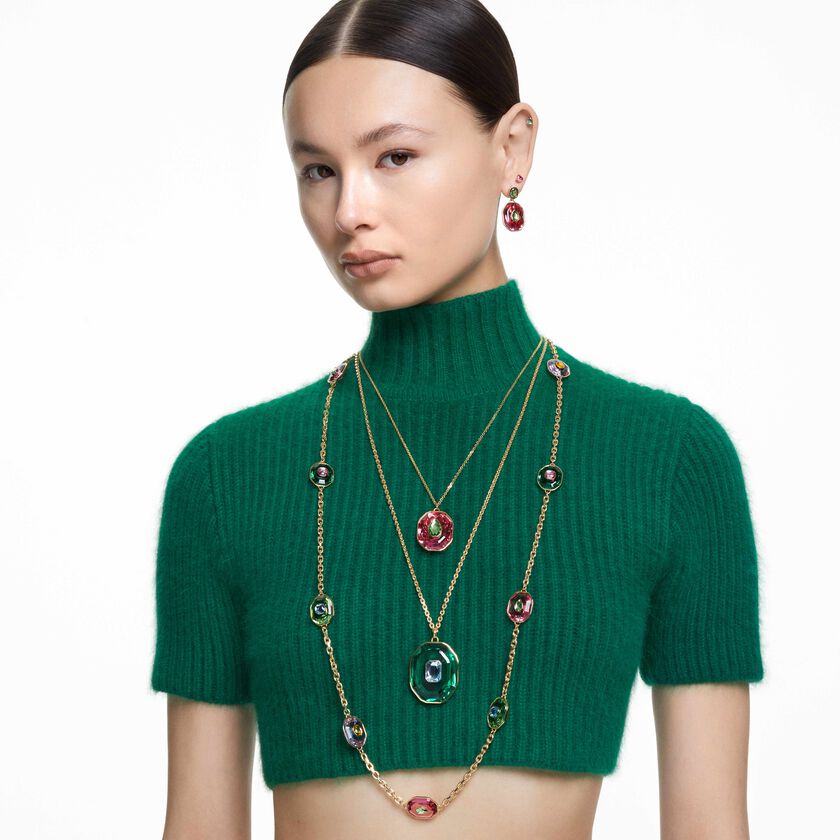 swarovski أقراط دبوسية chroma، على شكل قلب، لون أحمر، طلاء بلون ذهبي