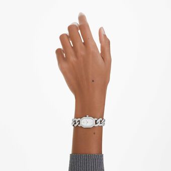 swarovski ساعة dextera chain، صناعة سويسرية، سوار كريستال، لون فضي، ستانلس ستيل