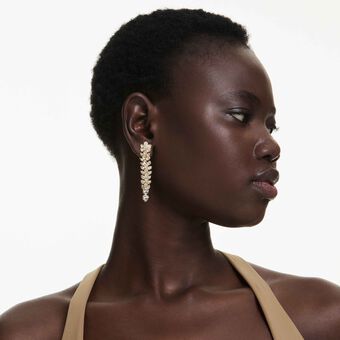 swarovski أقراط متدلية idyllia، قطع متنوع، تصميم طويل، لون أبيض، طلاء باللون الذهبي