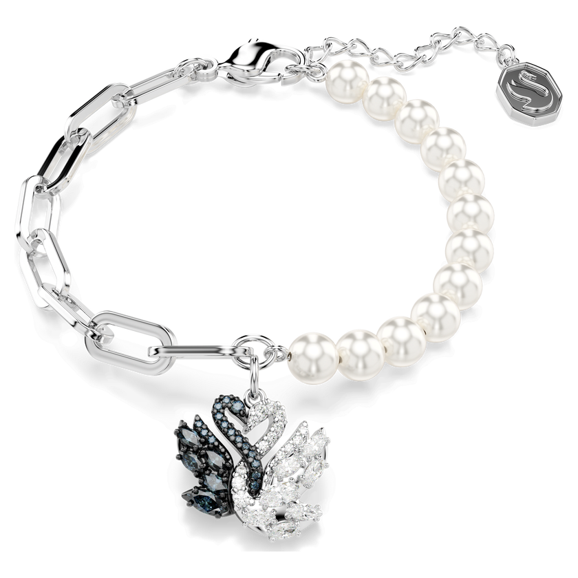 swarovski سوار swan، لآلئ كريستال، شكل بجعة، لون أسود، طلاء روديوم