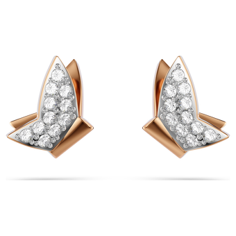 swarovski أقراط دبوسية idyllia lilia، شكل فراشة، لون أبيض، لمسة نهائية من الذهب الوردي عيار 18 قيراط