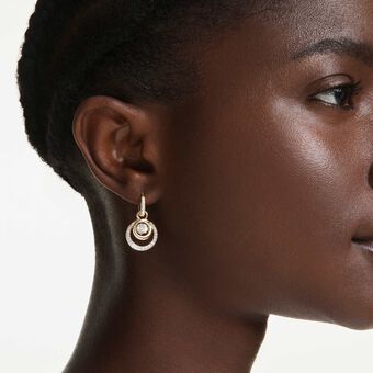 swarovski hyperbola drop earrings  round cut  white  gold tone plated