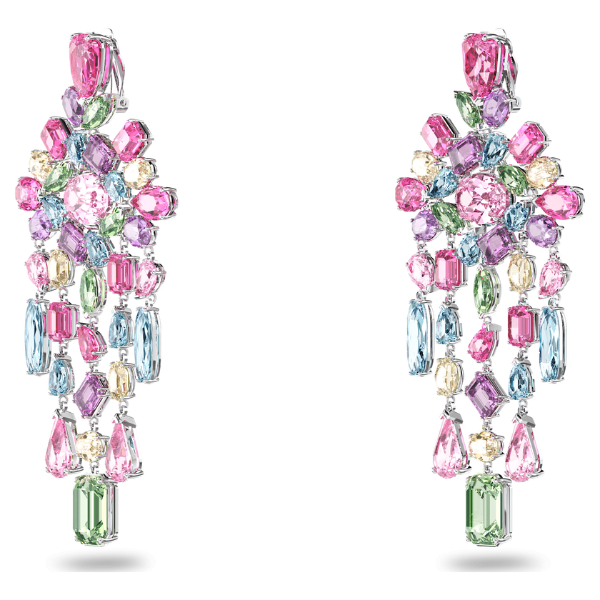 swarovski أقراط gema مشبك، على شكل ثريا، متعددة الألوان، طلاء روديوم