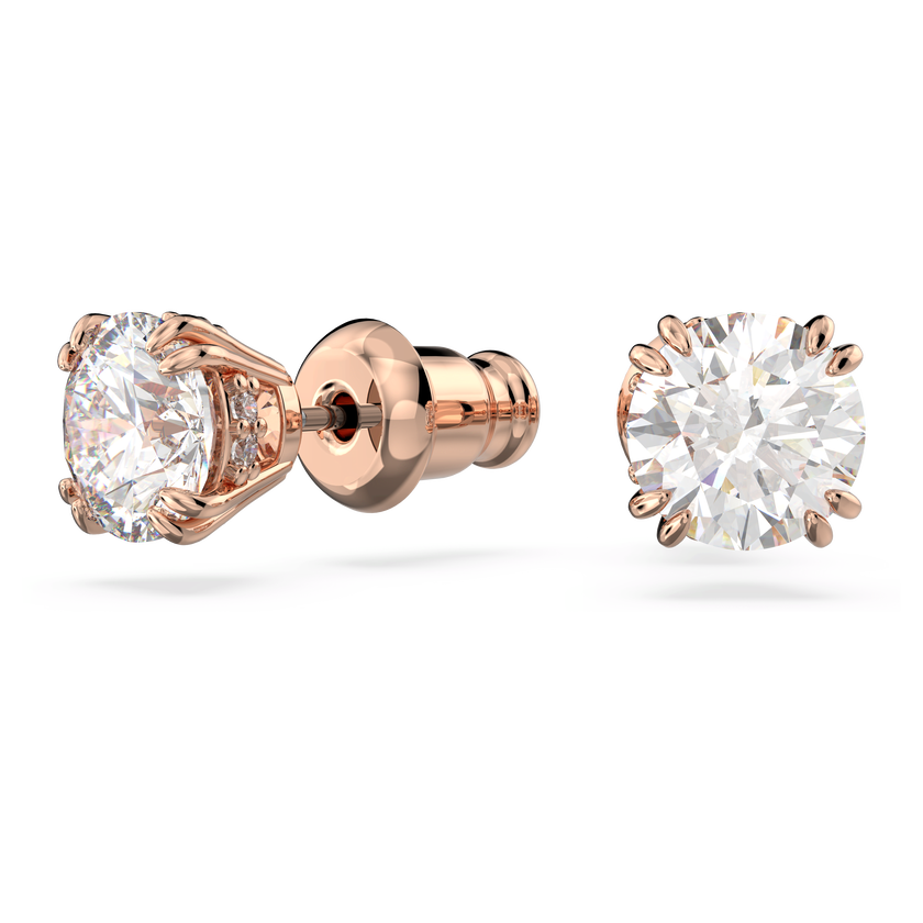 swarovski أقراط دبوسية stilla، قطع مستدير، لون أبيض، طلاء ذهبي وردي