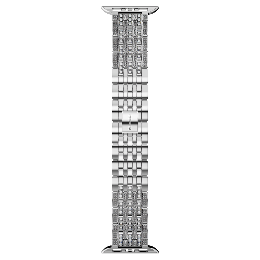 swarovski سوار نسائي رفيع برَّاق يناسب الساعة الذكية apple watch ، لون فضي، ستانلس ستيل