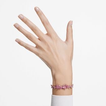 swarovski سوار lilia، مزين بفراشة، لون وردي، طلاء ذهبي وردي