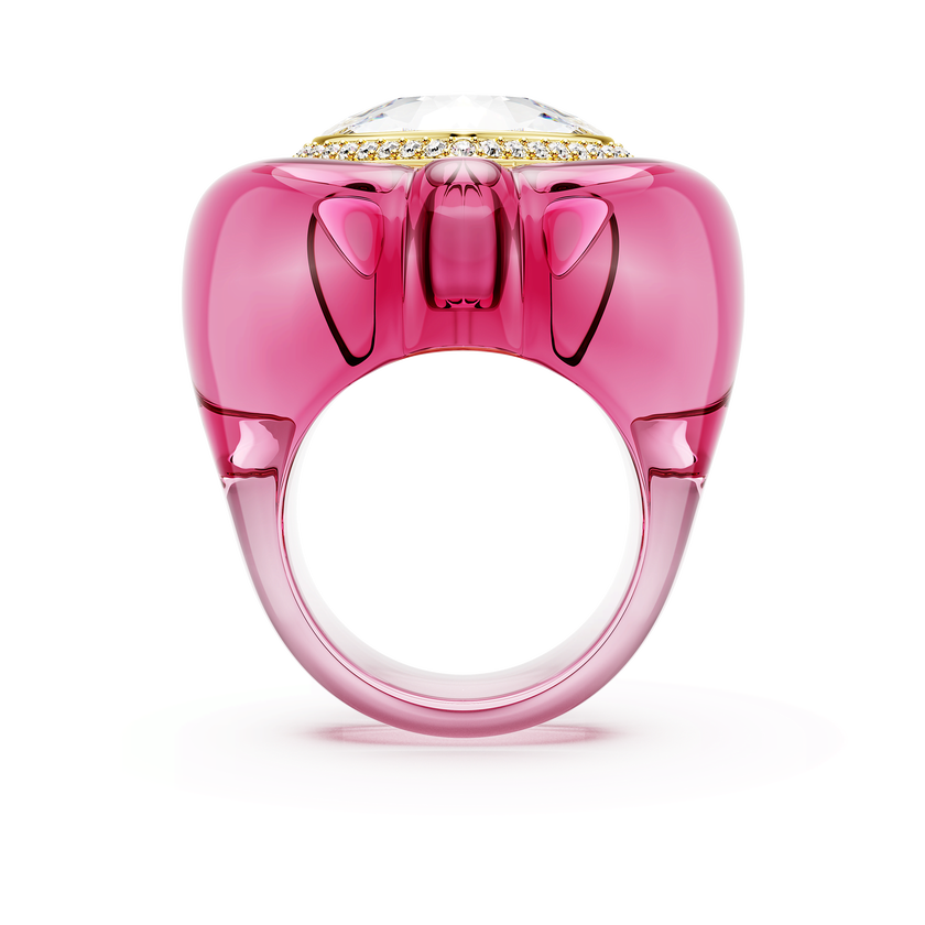 swarovski خاتم كوكتيل dulcis، قطع على شكل قلب، كريستالات مُتراصَّة، شكل قلب، لون وردي