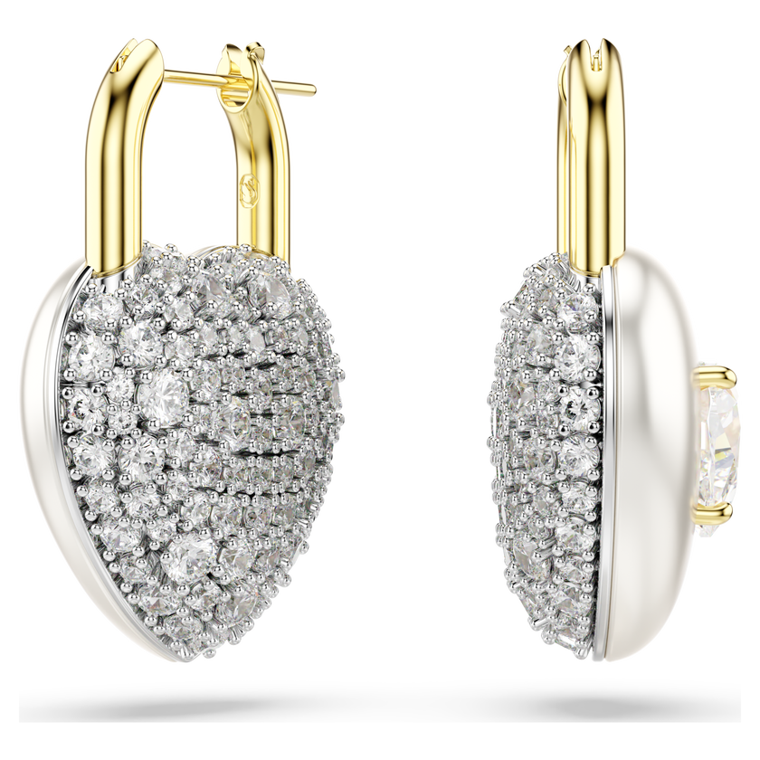 swarovski أقراط متدلية idyllia، قطع متنوع، شكل قلب، لون أبيض، طلاء باللون الذهبي