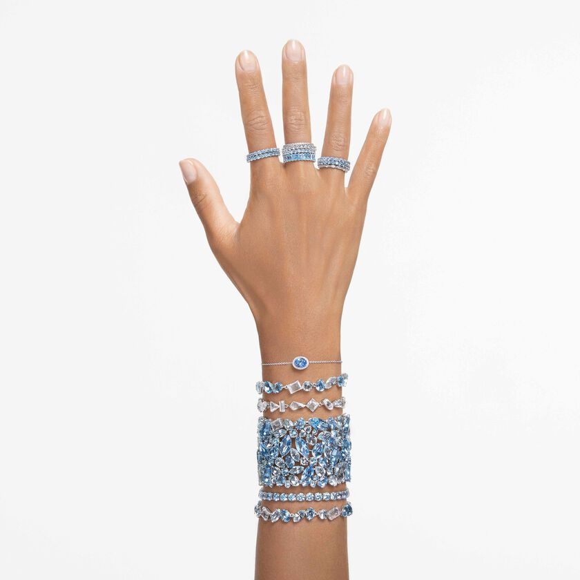 swarovski خاتم matrix، قطع باغيت، لون أزرق، طلاء روديوم