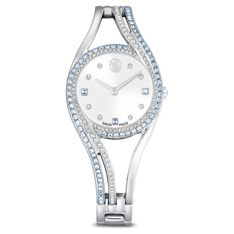 swarovski hyperbola bangle watch swiss made metal bracelet blue stainless steel