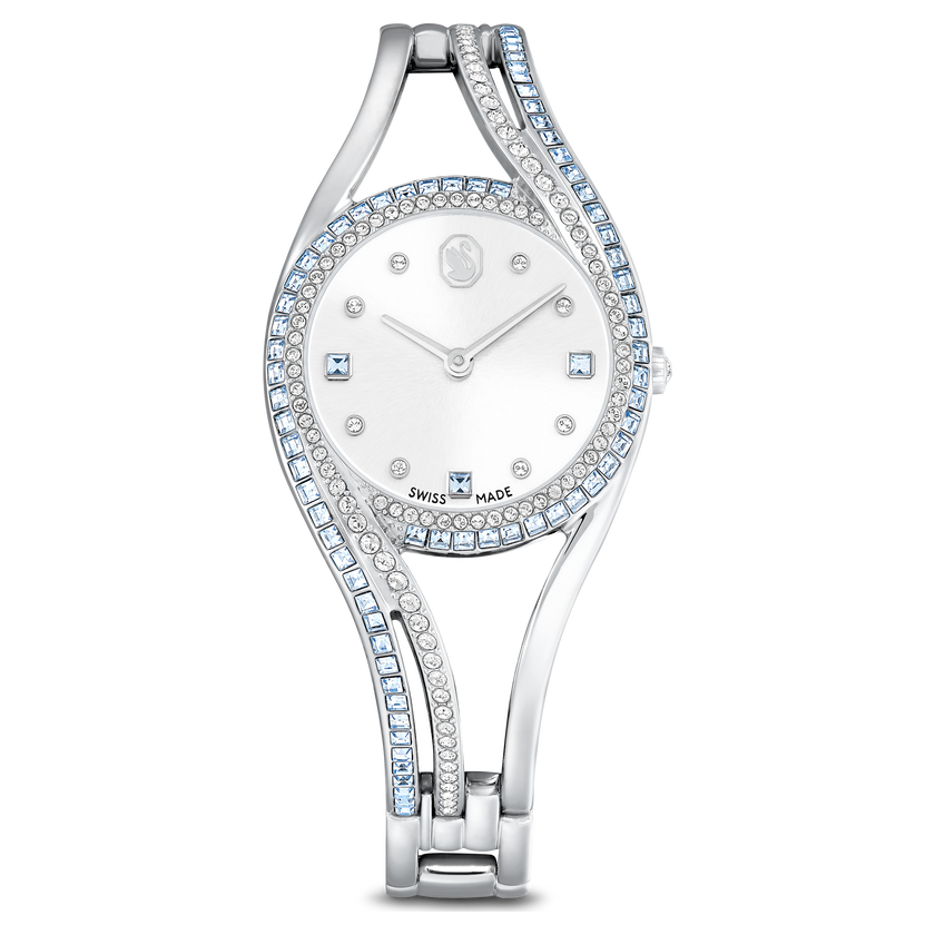 swarovski ساعة hyperbola bangle، سويسرية الصنع، سوار معدن، لون أزرق، ستانلس ستيل