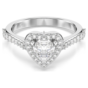 swarovski خاتم موتيف una angelic، قطع متنوع، شكل قلب، لون أبيض، طلاء روديوم