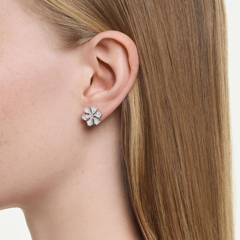 swarovski أقراط دبوسية idyllia، قطع متنوع، ندفة ثلج، لون أبيض، طلاء روديوم